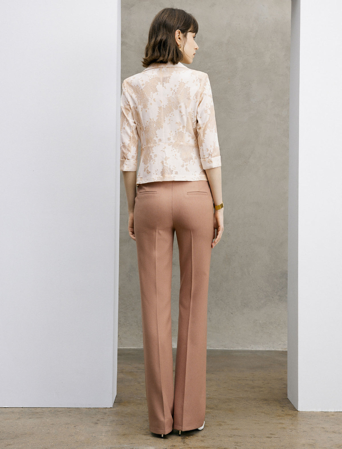 Lace Tailored Blazer with Three Quarter Sleeves
