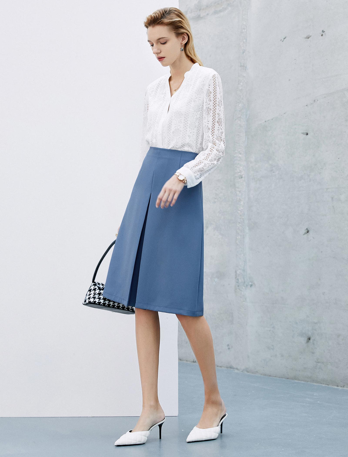 High-Waisted Slit A-Line Skirt