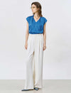 Acetate Satin V-Neck Cap Sleeve Blouse