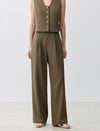 Linen Blend Wide-Leg Tailored Pants