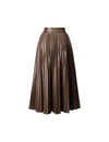 Pleated Faux Leather Midi Skirt