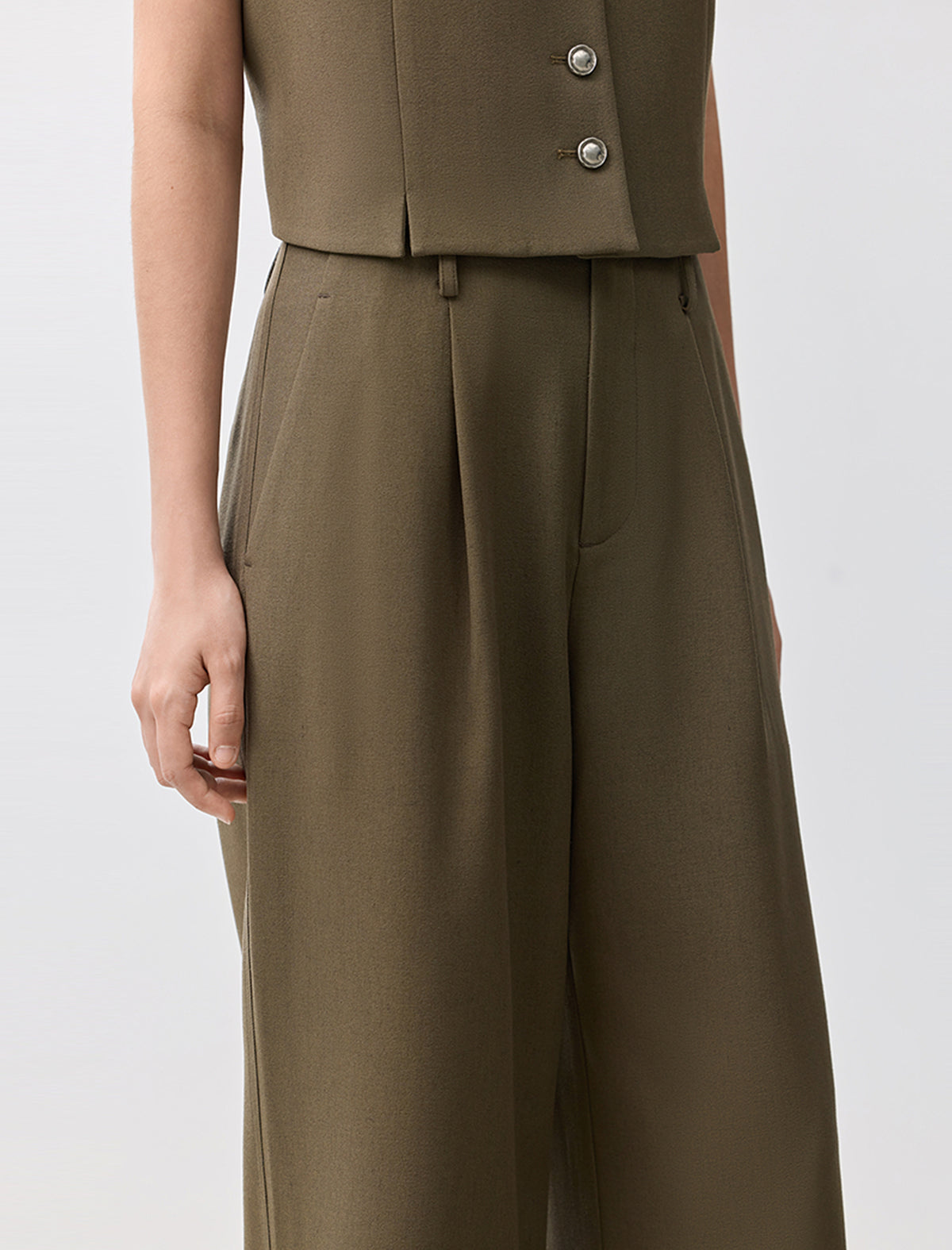 Linen Blend Wide-Leg Tailored Pants
