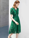 V-Neck Waist-Cinched Short Sleeve Dress
