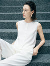 White Layered Hem Sleeveless Button Tank Top