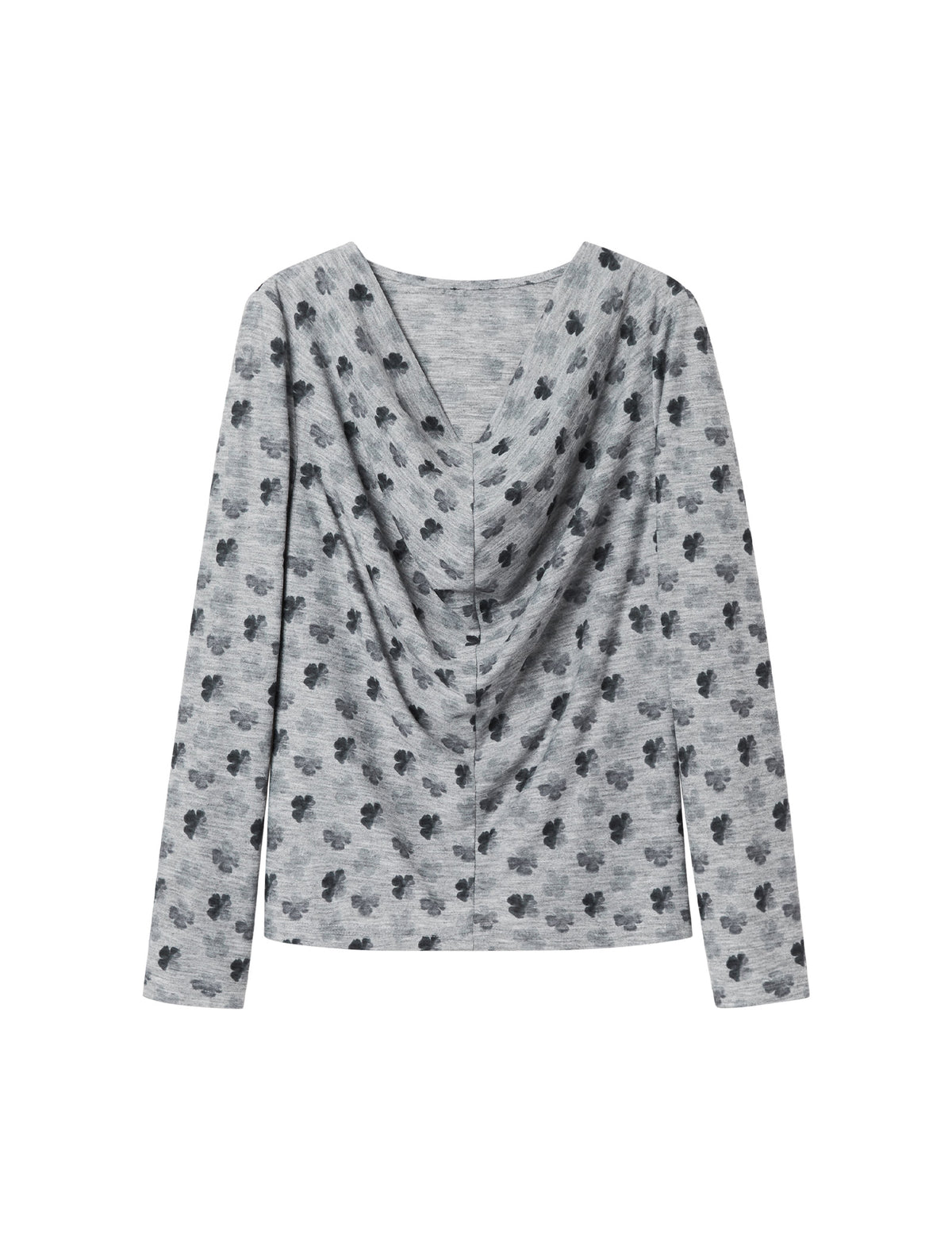 Floral Print Long-Sleeve Cowl-Neck Ruched Top