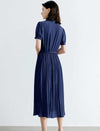 V-Neck Chiffon Pleated Midi Dress