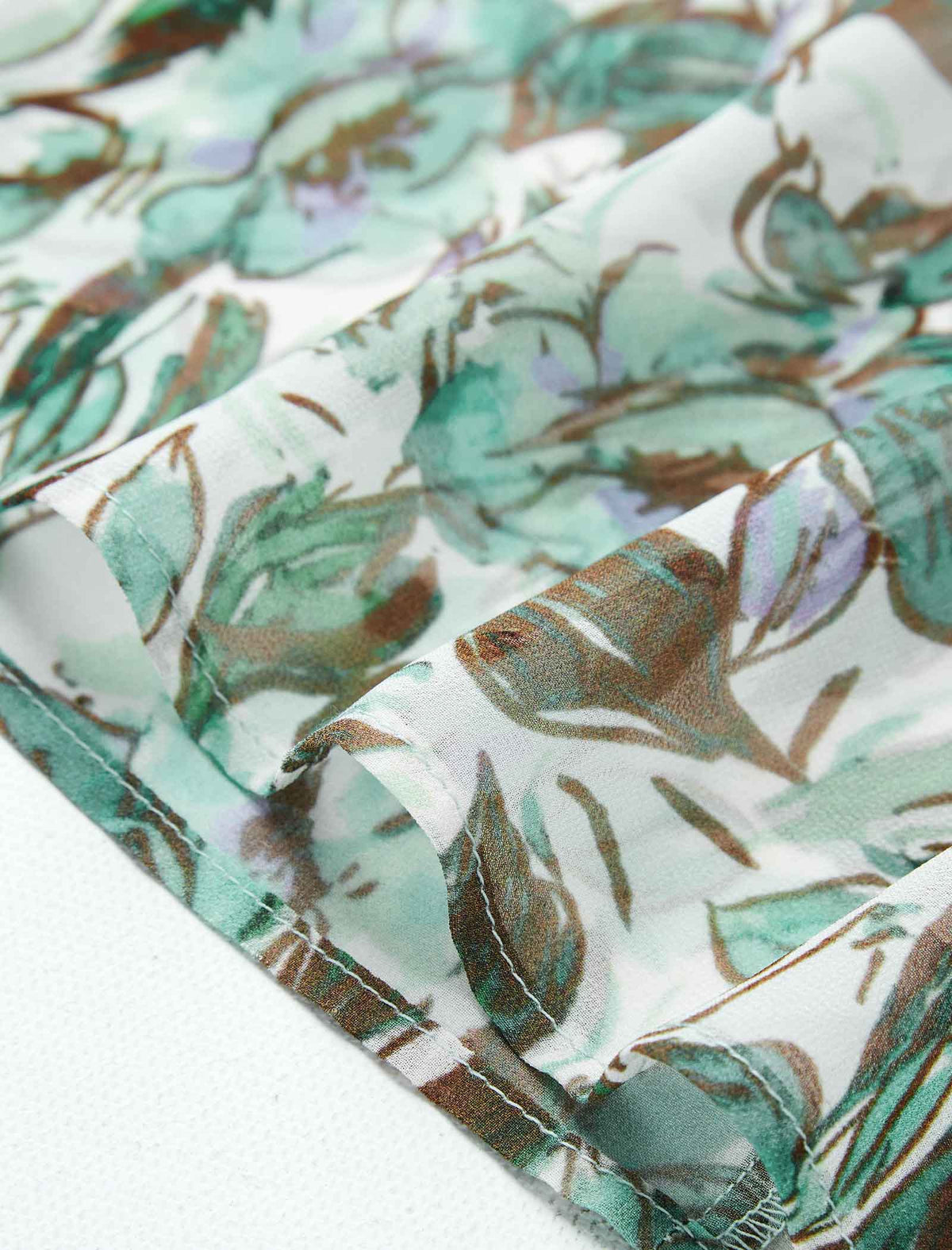 Green Floral V-Neck Tie Waist Midi Chiffon Dress