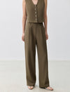 Linen Blend Wide-Leg Tailored Pants