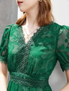 V-Neck Waist-Cinched Short Sleeve Dress