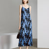Floral Print Side Slit V-Neck Slip Midi Dress - Blue Flower
