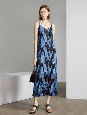 Floral Print Side Slit V-Neck Slip Midi Dress