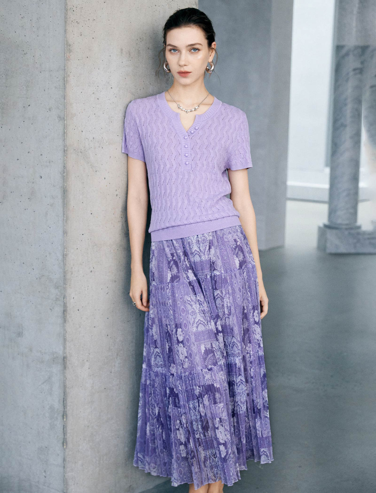 Tailored Open-Collar Knit Top