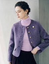 Wool Blend Round Neck Metal Button Cropped Jacket
