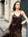 Sequin Front Adjustable Straps Chiffon Camisole