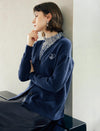 Heart Embroidered Round-Neck Button-Front nit Cardigan