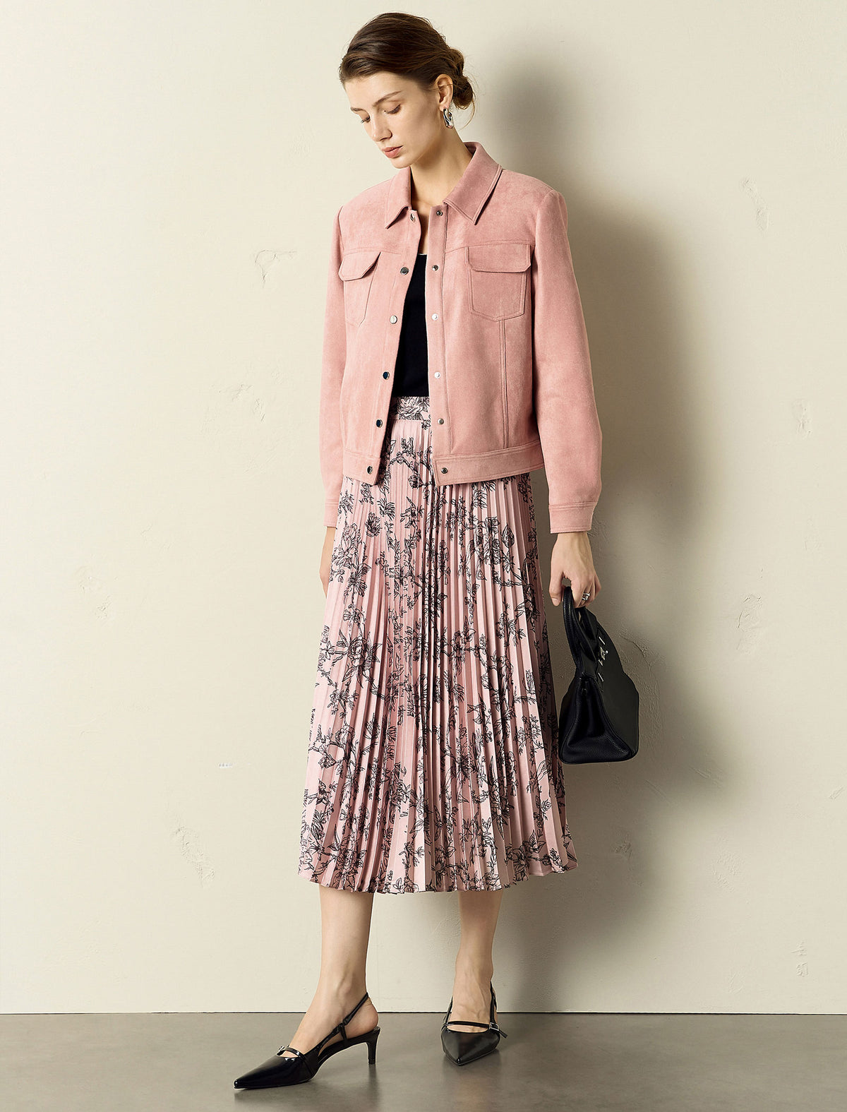 Suede-Feel Shirt Collar Button Jacket
