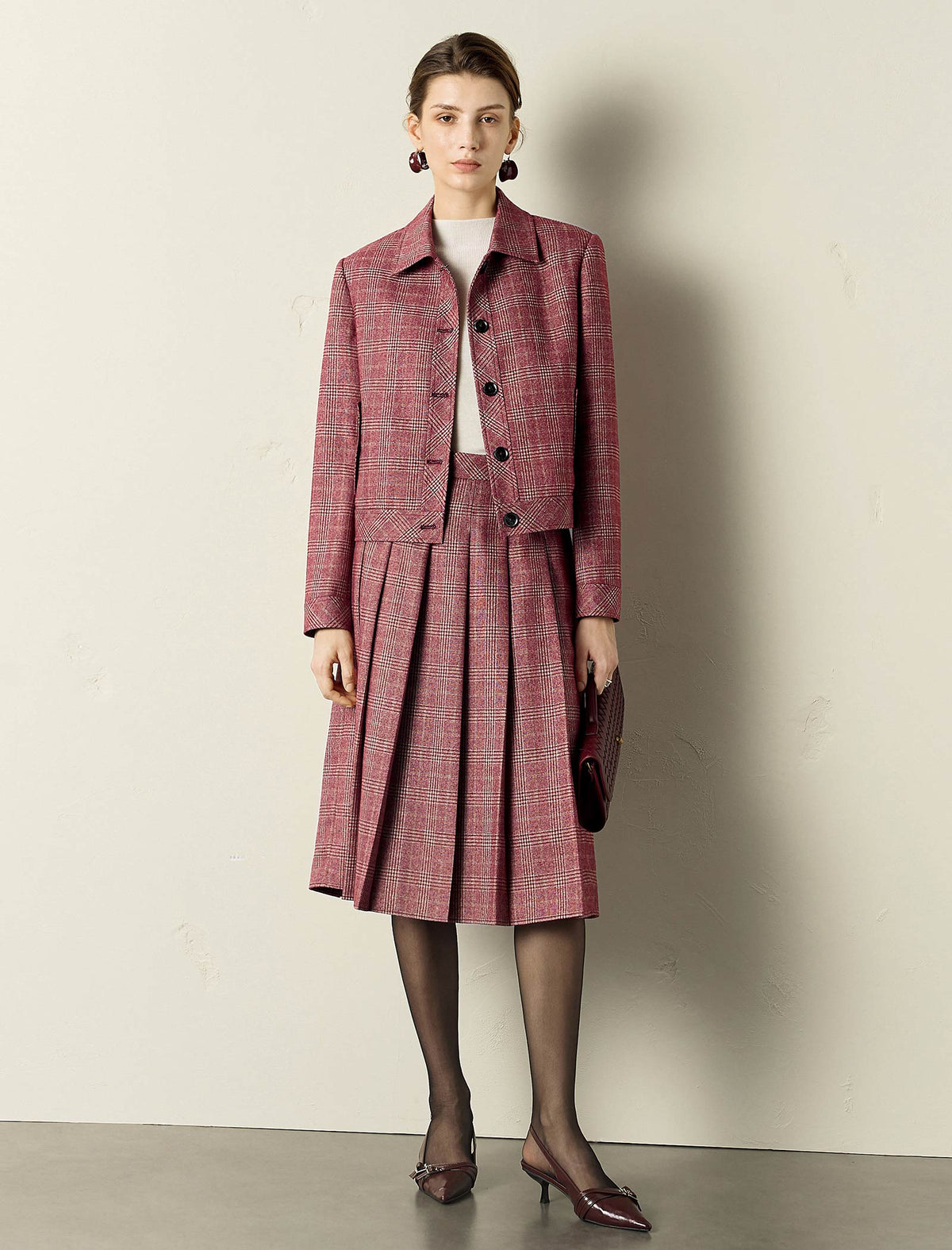 Plaid Jacket and Pleated Skirt Two-Piece Set