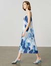 Tie-Dye Watercolor Print V-Neck Mulberry Silk Midi Slip Dress