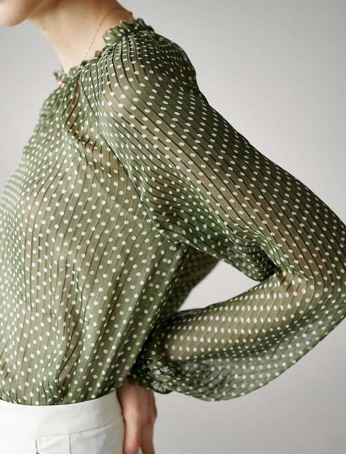 Chiffon Polka Dot Lantern Sleeve Blouse