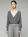 Layered Wrap Front Long Sleeve Sweater