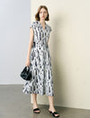 Abstract Print V-Neck Midi Dress