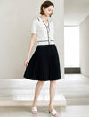 Black Trim Collared Short Sleeve Knit Top