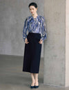 Abstract Floral Print Long Sleeve Office Blouse