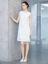 White Beaded Neck Textured Lace Sleeveless Shift Mini Dress