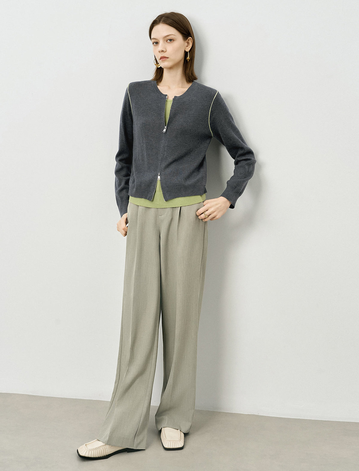 Slim Fit Zipper Layered Knit Sweater