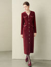 Sparkle Wool Blend V-Neck Button-Front Midi Dress