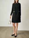 Braided-Trim Long Sleeve Pocket Relaxed Dress