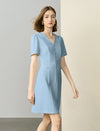 V-Neck Button Front Sheath Dress