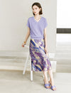 Watercolor Print Satin Midi Skirt