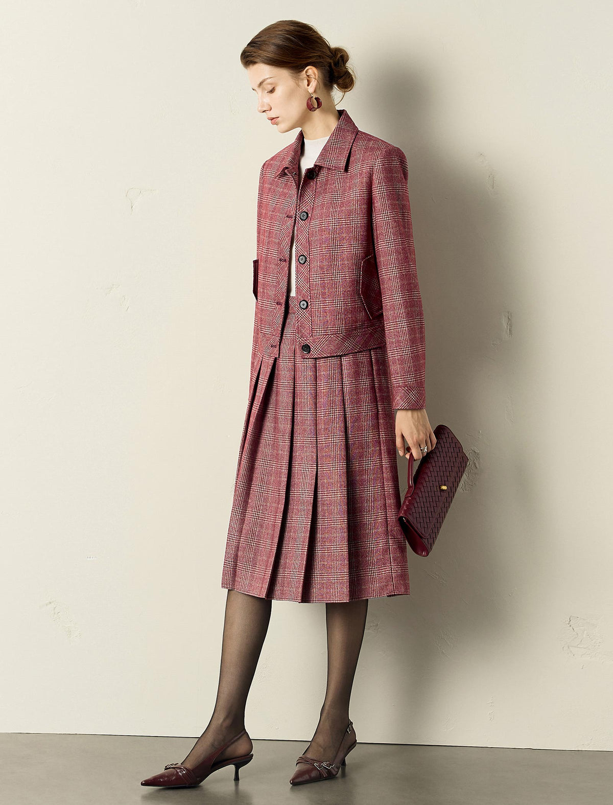 Red Plaid Loose Short Jacket