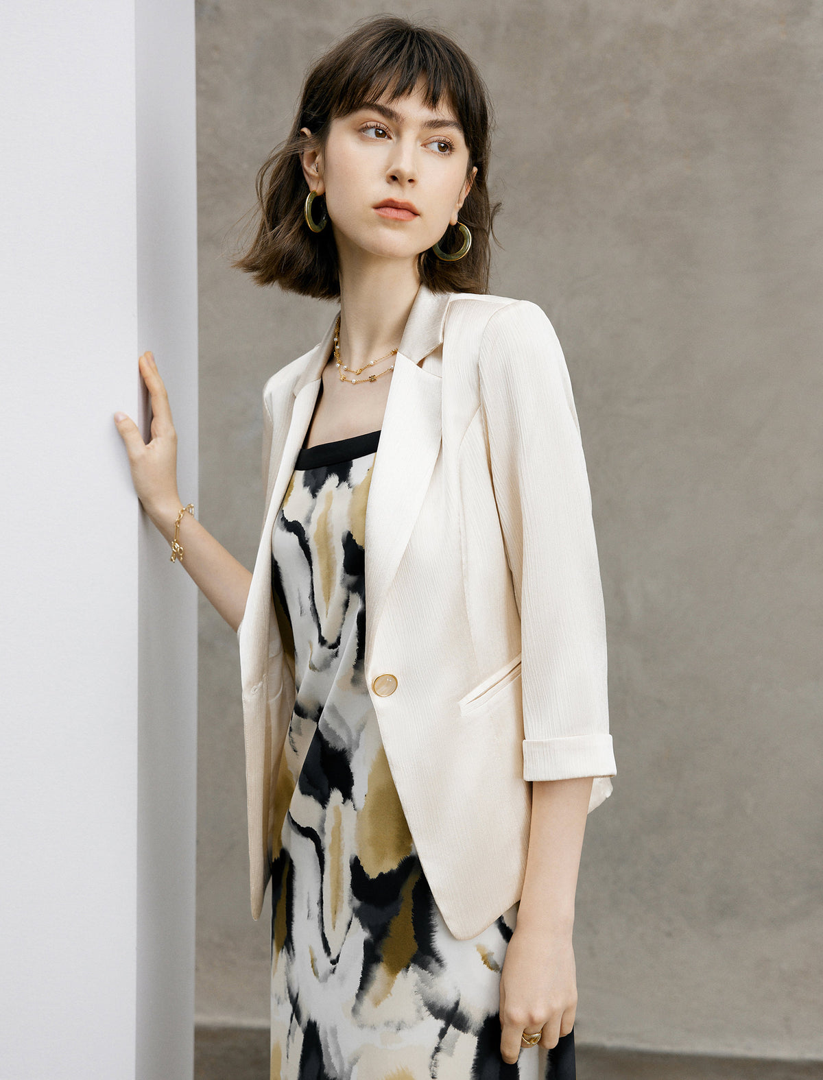 Three Quarter Sleeve Satin Blazer