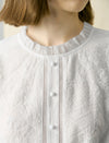 Floral Embroidered Ruffle Neck Blouse