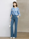 Floral Print Round Neck Puff Sleeve Top