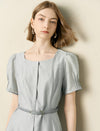 Tencel Square Neck Puff Sleeve Midi Dress