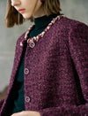 Burgundy Tweed Embellished Detail Jacket