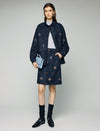 Embroidered Geometric Stand-Collar Zip-Front Jacket