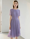 Short Sleeve Waist-Cinched Pleated Dress