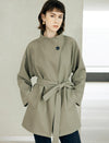 Textured Stand Collar Mid-Length Minimalist Trench Coat