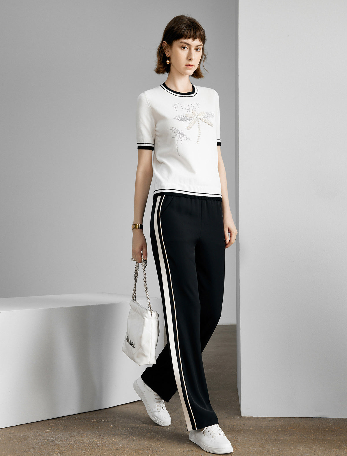 Side-Stripe Drawstring Straight Leg Pants