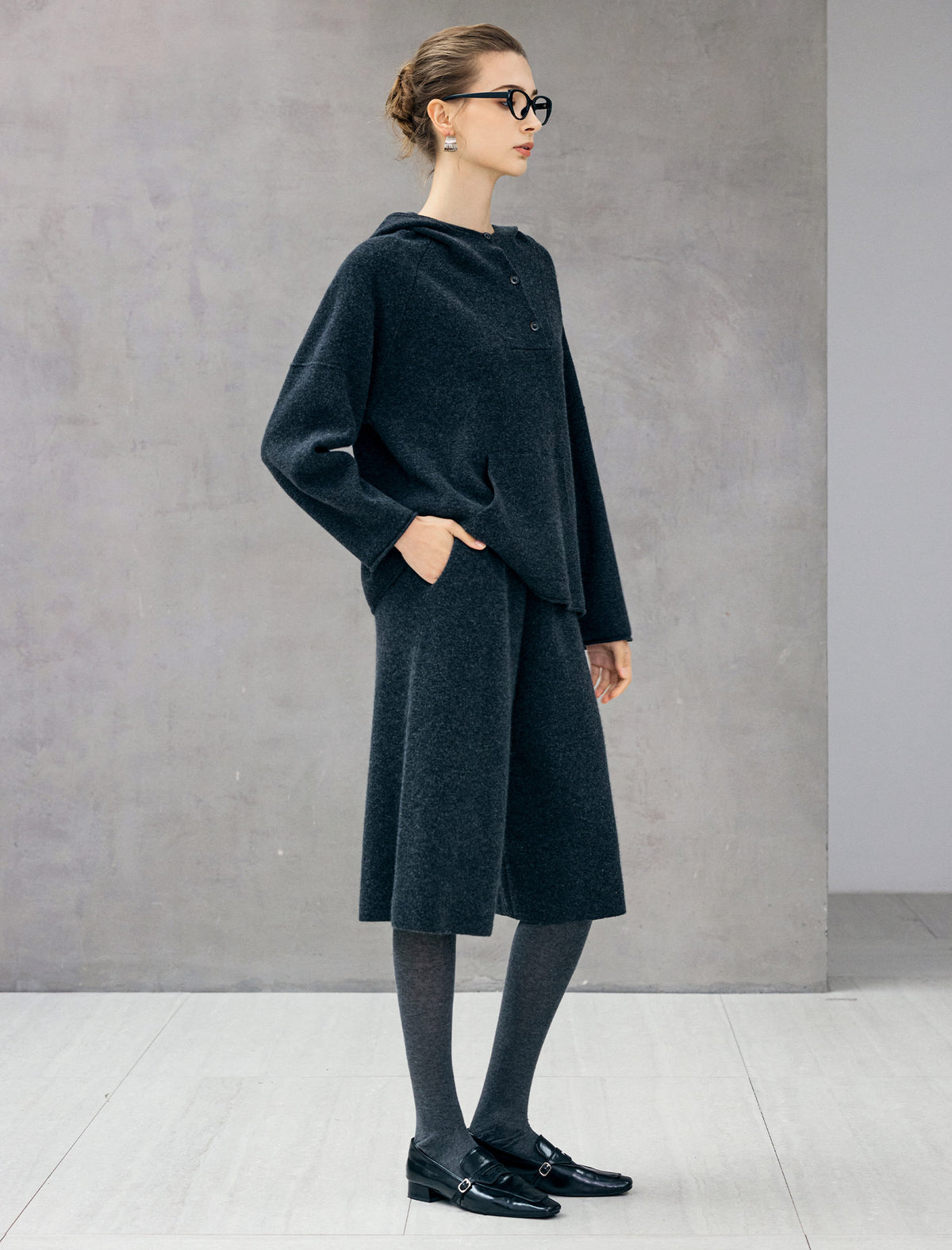 100% Wool High-Waist Pocket A-Line Culottes