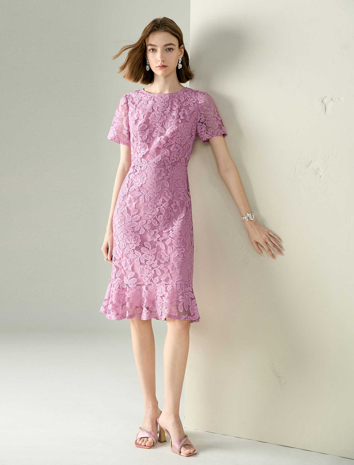 Lilac Floral Lace Midi Dress
