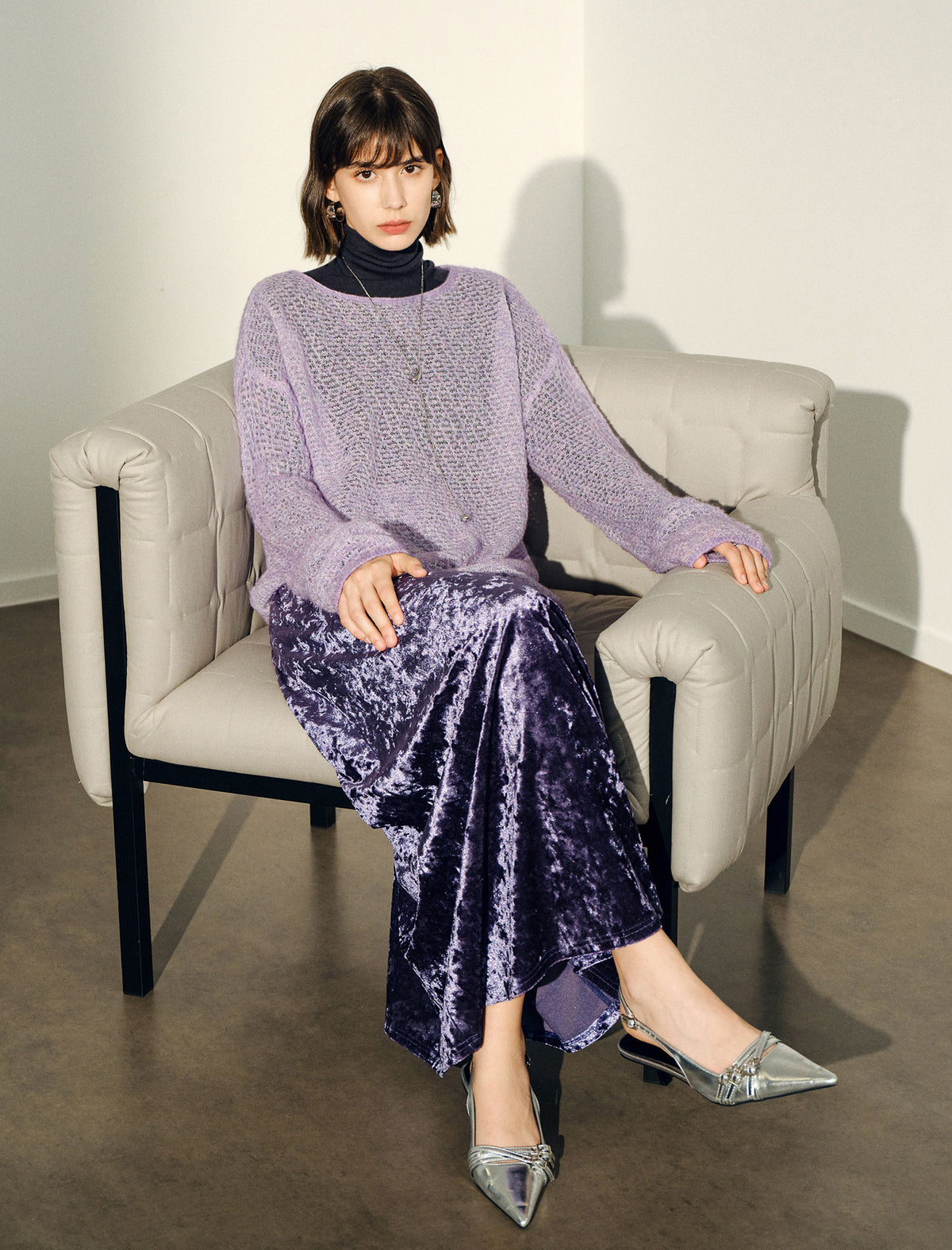 Purple Crushed Velvet Maxi Skirt