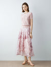 Pink Marble Print Pleated Midi Skirt