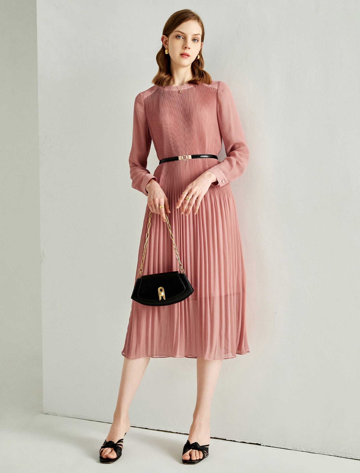 Brandy Rose Pleated Midi Dress