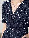 Navy Blue Polka Dot Wrap Midi Dress