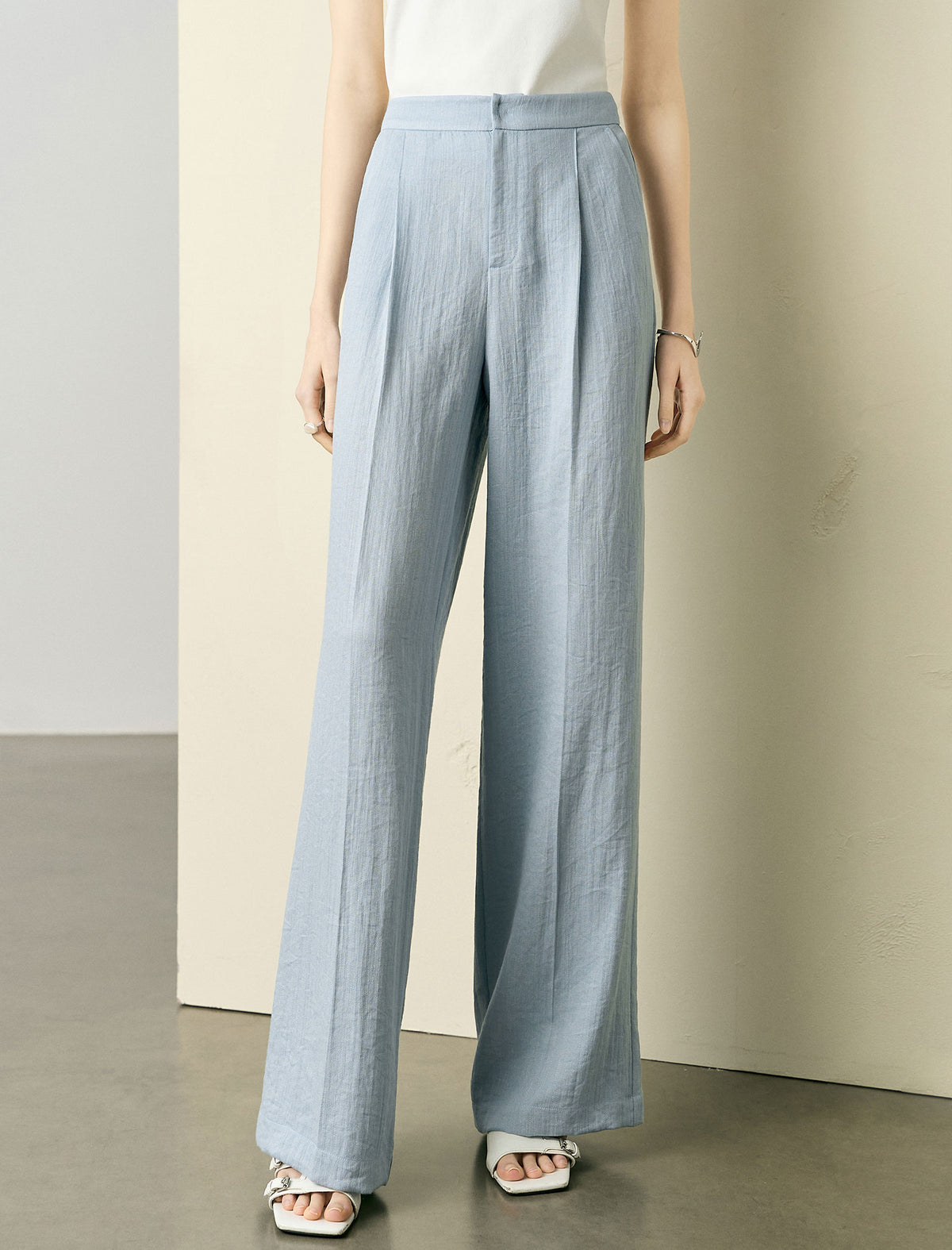 High Waisted Linen Blend Wide Leg Pants